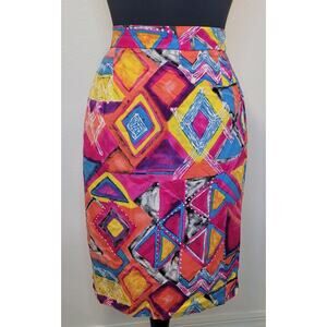 Vintage 1980s Egyptian-Themed Pencil Skirt – Colorful – PIRA – Size 14 – Lined